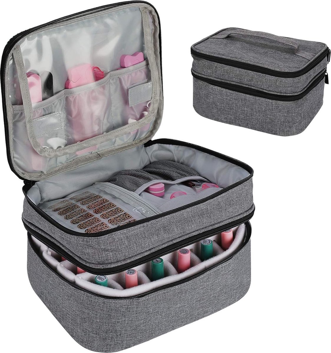 Nagellak opbergtas, make-uptas voor 30 flessen nagellak, nagellak, organizer, reistas, (alleen tas, zonder accessoires), grijs