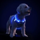 Harnais pour chien lumineux rechargeable par USB avec lumière réfléchissante et lumière LED pour chiots de petite et moyenne taille, clignotant, respirant et léger, Zwart , Blauw, M