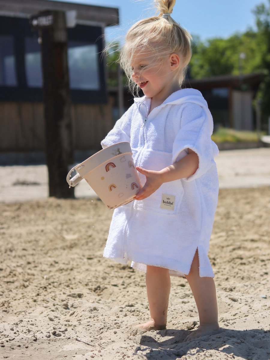 Bobbé Kinderbadjas met Rits | Wit | Maat 1-2 jaar | Zacht & Duurzaam | Biologisch Badstof | Uniek Kraamcadeau