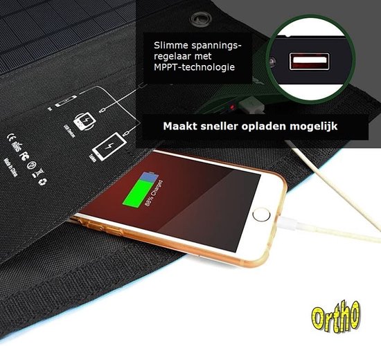 Ortho® - Opvouwbaar Zonnepaneel - Powerbank - Dubbele Aansluiting - Draagbaar Zonnepaneel - Mobiele Telefoon Oplader - Tablet Oplader - USB-Lader - Camping - Camper - Solar Panel van Ortho® — afbeelding 2