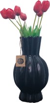Garlic Vaas met Zijden Tulpen - Vaas - Zwart - Hoge Hals - 17x30cm - Keramiek