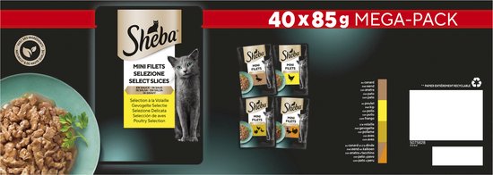 Sheba Kattenvoer - Mini Filets - Gevogelte in Saus - 40x85g Mega-Pack