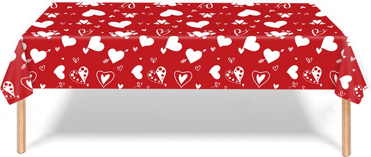Valentijn Decoratie Tafelkleed Hartjes tafel Kleed Feest Versiering Rood Huwelijks Decoratie 137*274 cm - 2 Stuks