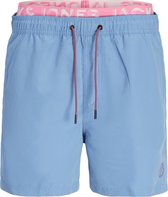 Jack & Jones Heren Zwemshorts JPSTFIJI Dubbele Waistband Effen Lichtblauw/Neon Roze - Maat XS