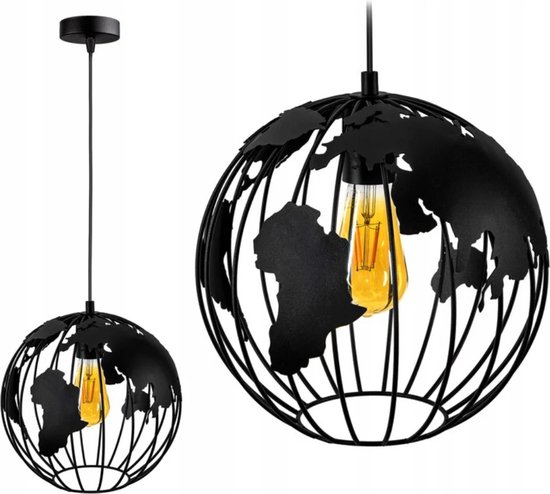 Hanglamp - Plafondlamp Industrieel Wereldbol Eetkamer Slaapkamer Bol Zwart
