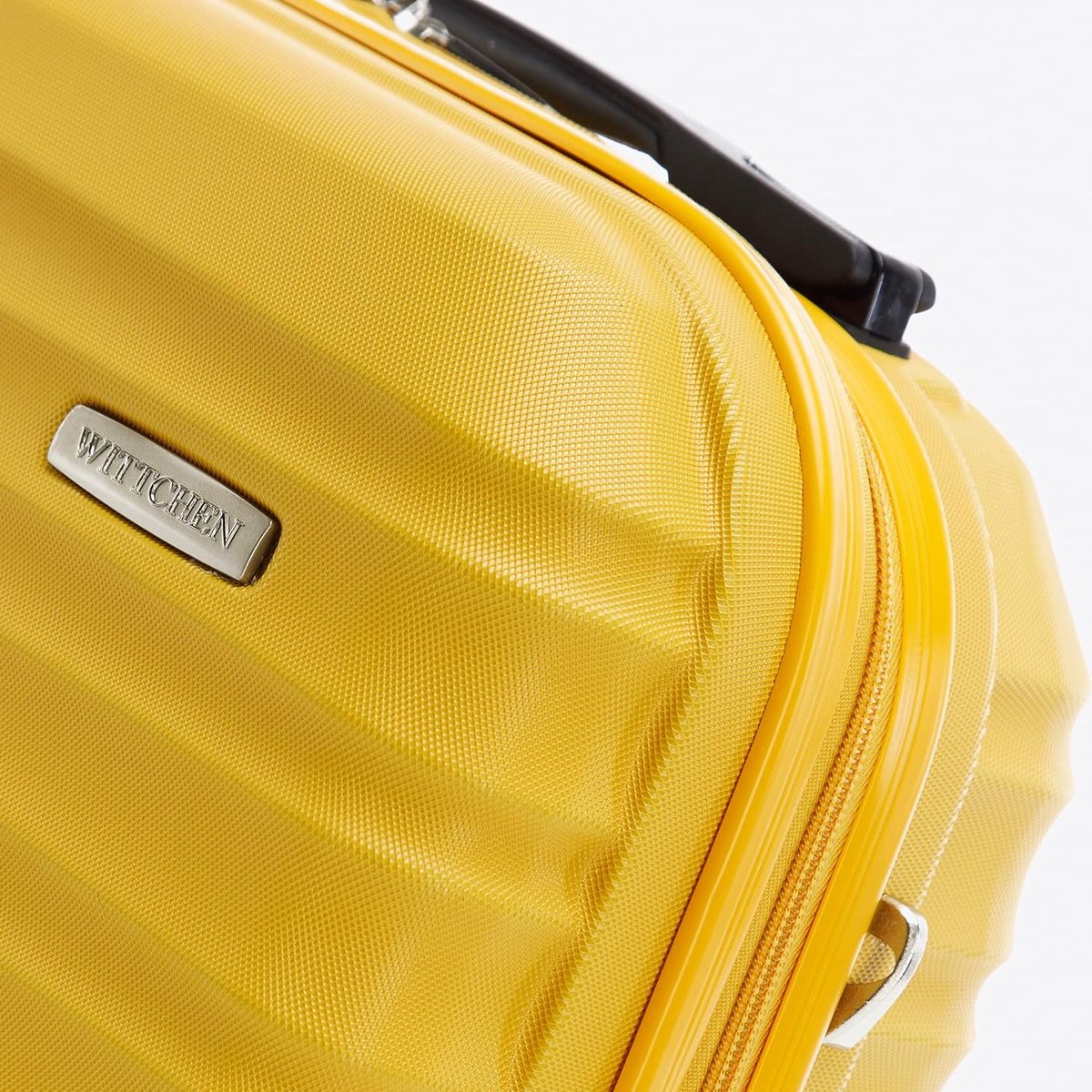 Reiskoffer, handbagage, cabinebagage, rolkoffer, harde schaal van ABS met 4 spinner wielen, cijferslot, telescopische handgreep, Groove Line, geel, cosmeticakoffer