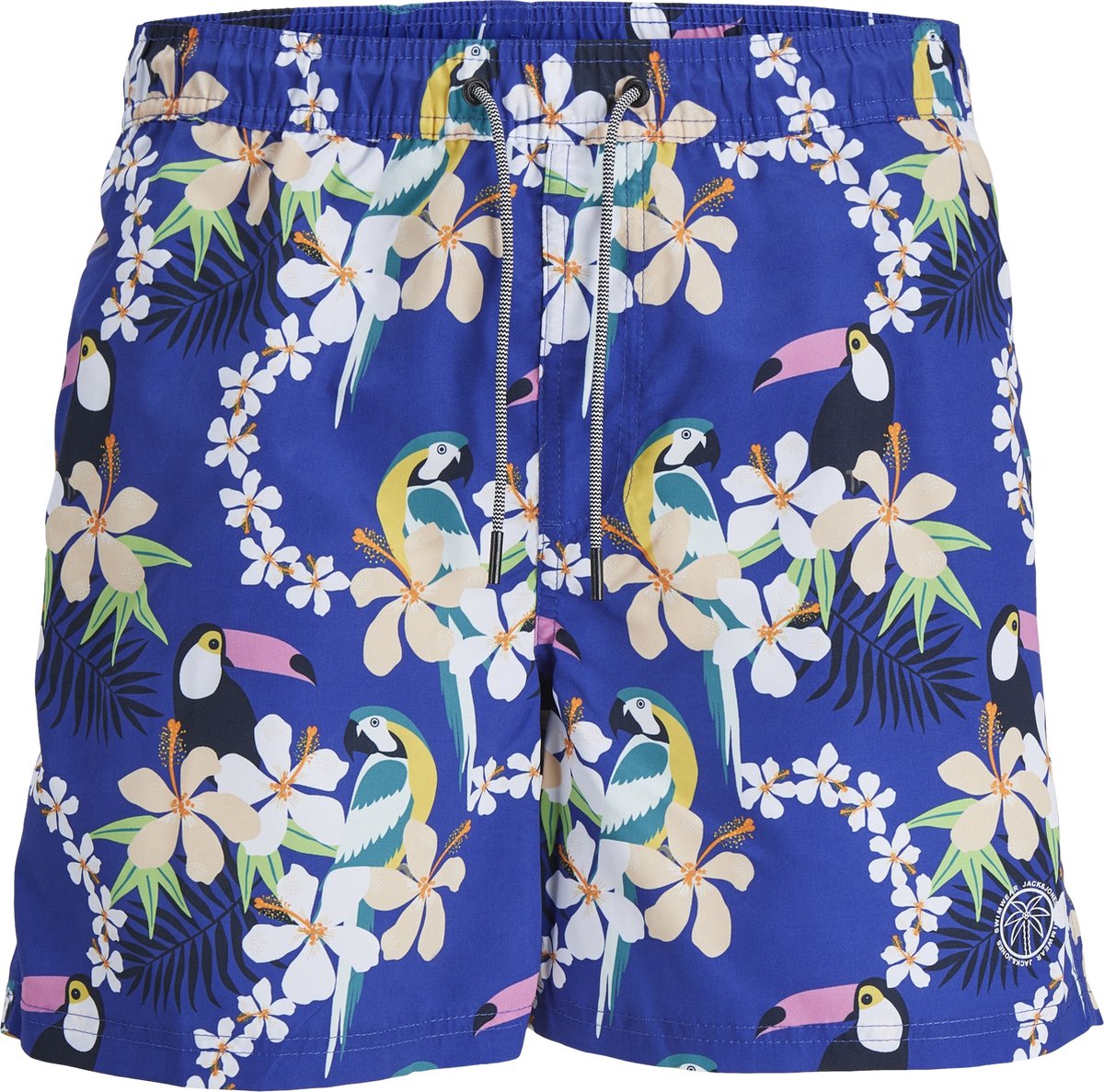 Jack & Jones Heren Zwemshorts JPSTFIJI AOP Blauw Tropisch Paradijs Print