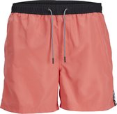 Jack & Jones Heren Zwemshorts JPSTFIJI Black Tape Effen Hot Coral - Maat S