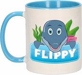 1x tasse / mug Flippy - bleu avec blanc - céramique 300 ml - tasses dauphin