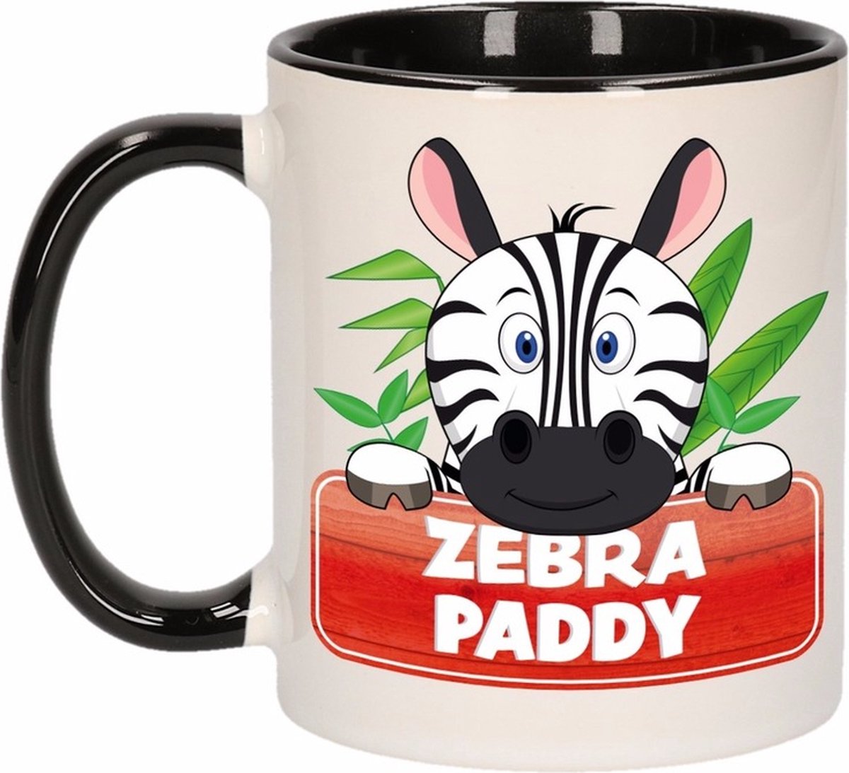Zebra Paddy mok - zwart/wit - keramiek - 300 ml - kinder beker zebra