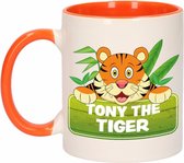 1x Tony the Tiger beker / mok - oranje met wit - 300 ml keramiek - tijger bekers