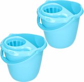 2x stuks blauwe dweilemmer/mopemmer 15 liter 38 x 34 cm - Vloer reinigen - Kunststof/plastic dweil emmer