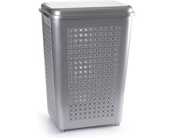 Plasticforte Wasmand met deksel - 50 liter - zilverkleurig - kunststof - 41x31x61 cm
