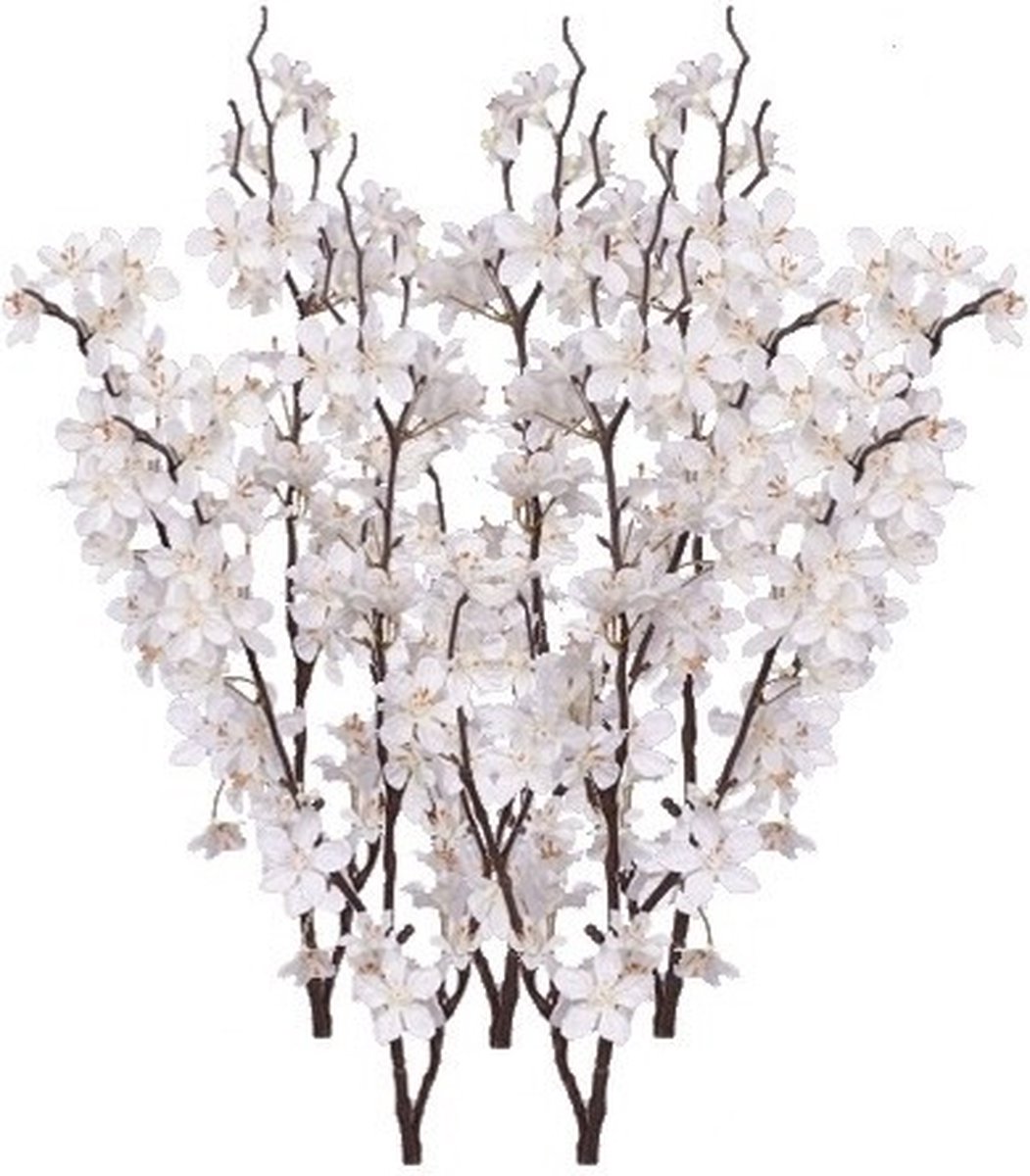Bellatio Flowers & Plants Witte appelbloesem - 5x - kunstbloem/tak - 57 bloemetjes - 84 cm - nepbloemen - kunstbloemen