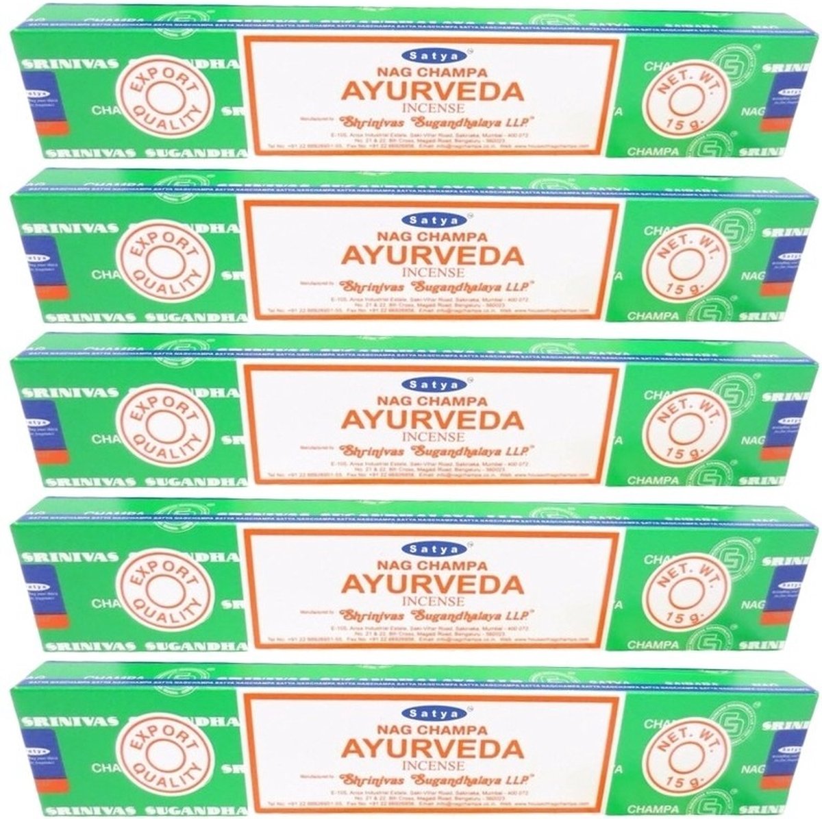 HEM Satya Nag Champa wierook stokjes - Ayurveda - 5x pakje van 12 stuks - 15 gram Multi