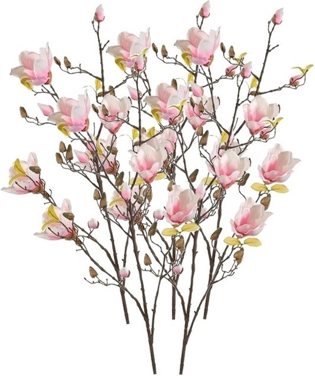 Bellatio Flowers & Plants Kunstbloem - 5x - Magnolia - op tak - 105 cm - roze - sierbloemen - decoratie