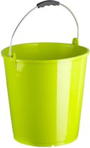 Set van 2x stuks lime groene schoonmaakemmers/huishoudemmers 15 liter 32 x 31 cm - Kunststof emmers met metalen hengsel