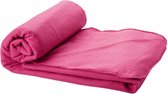 Fleece deken roze 150 x 120 cm - reisdeken met tasje