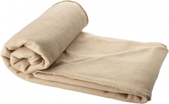 Fleece deken beige 150 x 120 cm - reisdeken met tasje