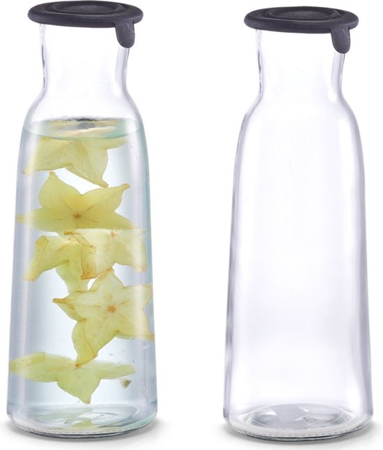 2x Glazen karaffen met siliconen deksel 1000 ml - Keukenbenodigdheden - Tafel dekken - Koude dranken serveren - Karaffen - schenkkannen met dop