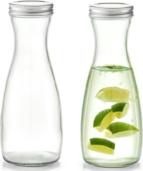 3x Carafes en Verres avec couvercle à vis 1000 ml - Zeller - Ustensiles de cuisine - Mettre la table - Servir des boissons froides - Carafes/ pichets avec bouchon