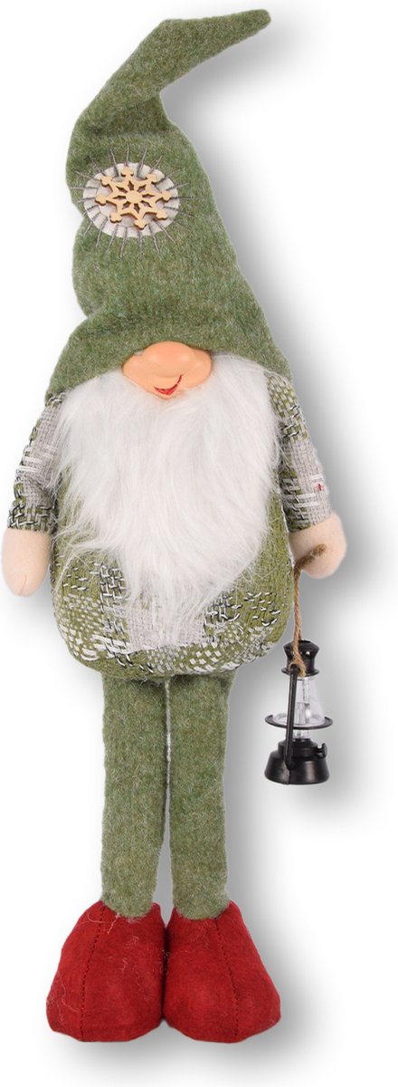 55 cm Groen Kerstkabouter | Gnome met Rode Schoenen en Lantaarn | Handgemaakte Pluche Gnome voor Binnen | Kerstdecoratie voor Huis | Perfecte Decoratie voor Kerstboom en Hal