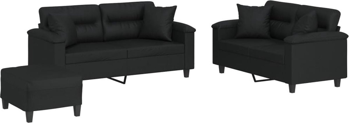 vidaXL - 3-delige - Loungeset - met - kussens - kunstleer - zwart