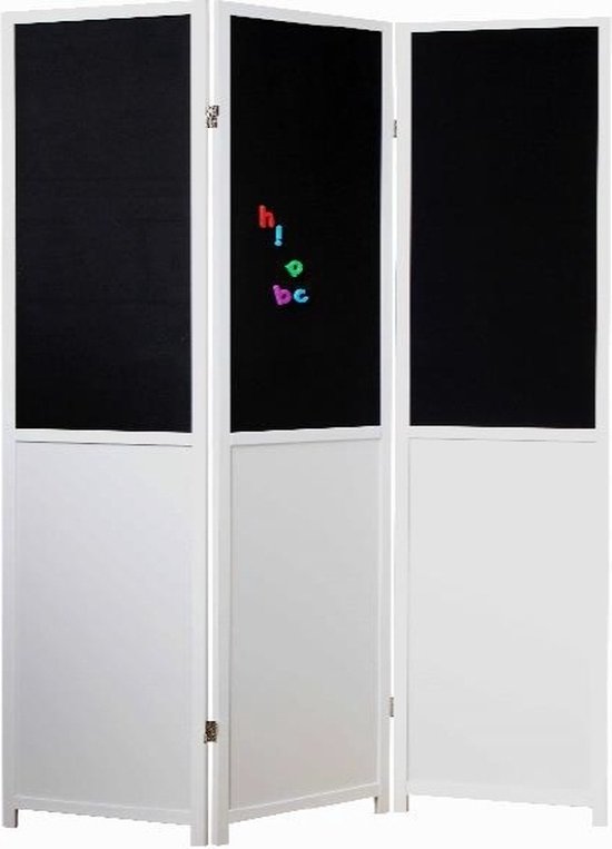 Canvasscherm - Kamerscherm Solero - Wit 3 panelen - Hout MDF en Prikbord - Scheidingswand 180x132cm - Paravent kant en klaar