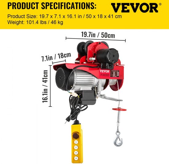 Takel - Lier - Winch - Kabeltakel - Elektrische - 1000kg - met Loopkat ...
