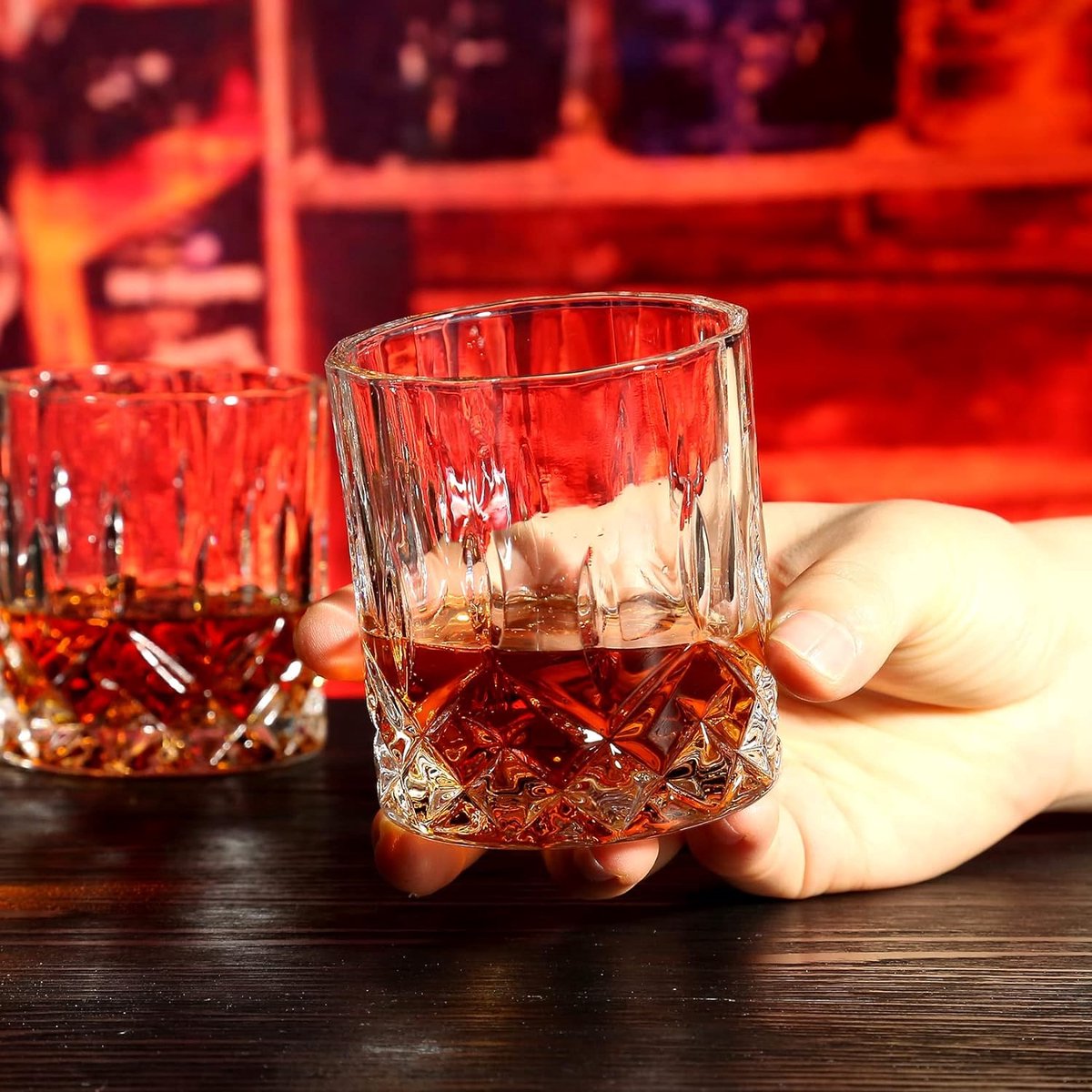 Whisky Glas Set van 2, Stenen, Onderzetters & Houten Doos