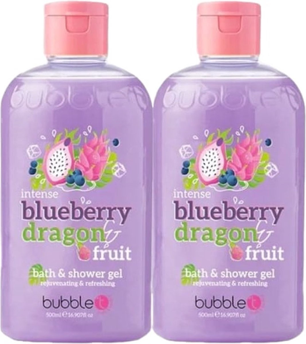 Goedkoopste BubbleT | Bad & Doucheschuim | Bosbessen & Drakenfruit (500ml) | 2 stuks | Bosbessen & Drakenfruit Smoothie Douchgel