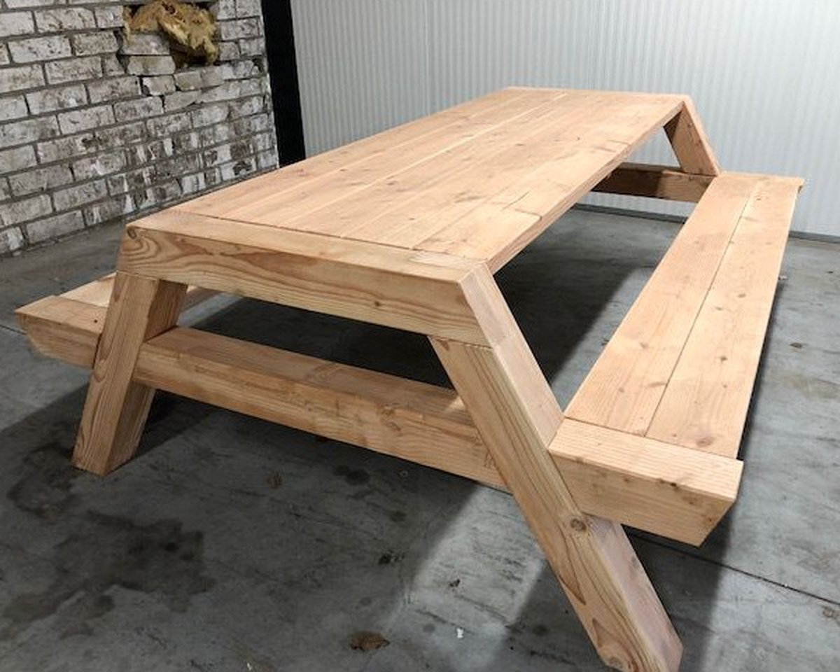 Rockwood® 6x Picknicktafel Douglas Big Foot 2.00m inclusief montage op locatie Naturel