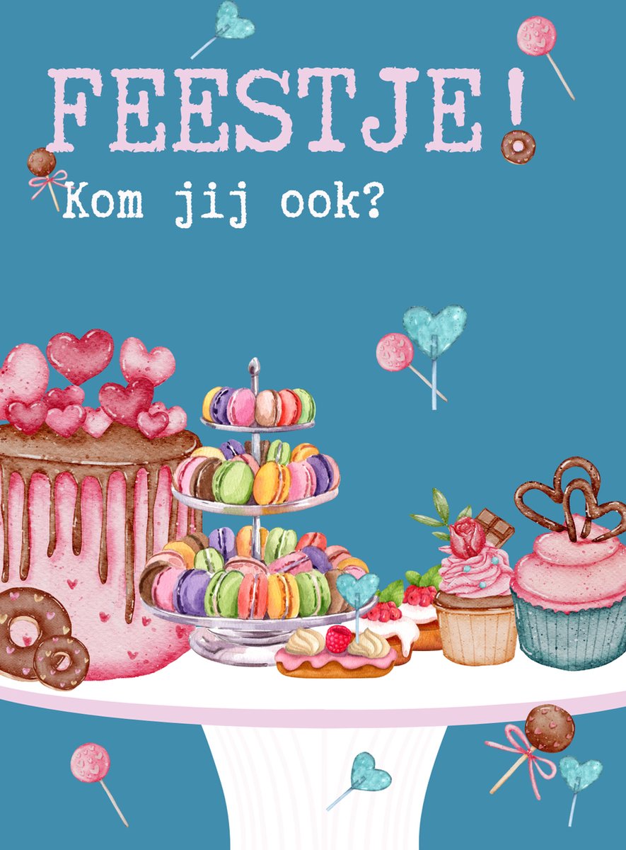 Lise Schrijft | Uitnodiging Kinderfeestje | Duurzaam | Jongen | Meisje | 15 kaarten | Taarten | met leuke SLUITSTICKER | inclusief witte ENVELOP | FSC Mix credit, EU Ecolabel, ECF gecertificeerd