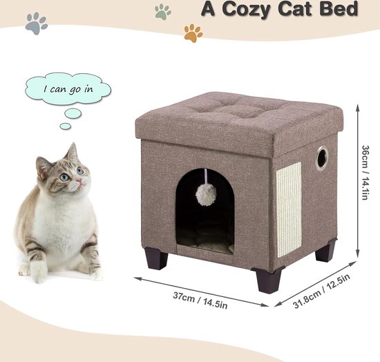 Galatée Kattenhuis, warm kattenbed, 2-in-1, kattentent met afneembaar wasbaar kussen, schattig en comfortabel, zacht en warm hondenbed (L, blauw
