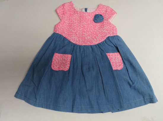 Jurk - Meisje- Jeans met roze - 1 jaar 80