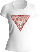 T-Shirt Femme Guess SS RN Satin Triangle Tee - Wit - Taille XL