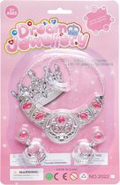 Juwelenset Prinses - Beauty Set - 5-delig - U ontvangt 1 Set - voor Kinderen - Tiara - Ring - Oorbellen - Roze - Meisjes