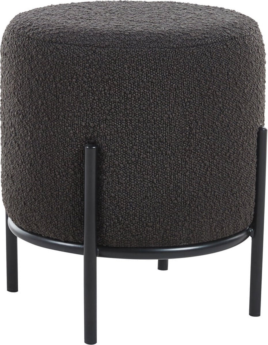 Poef Mia Antraciet - Bouclé - Breedte 35 cm - Diepte 35 cm - Hoogte 38 cm
