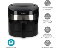 Nedis SmartLife Airfryer XXL - Wi-Fi - 7,2 l - 8 Programma's - Digitale Heteluchtfriteuse - Met App - Zwart
