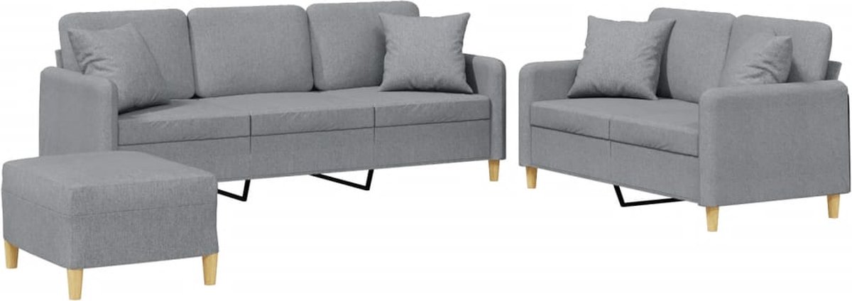 vidaXL - 3-delige - Loungeset - met - kussens - stof - lichtgrijs