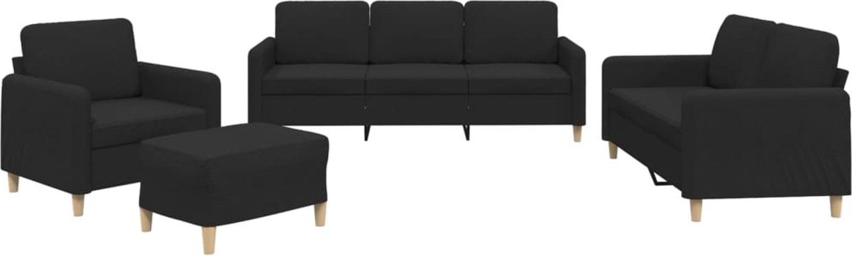 vidaXL - 4-delige - loungeset - met - kussens - stof - zwart
