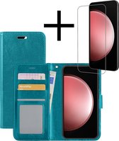 Hoes Geschikt voor Samsung S23 FE Hoesje Book Case Hoes Flip Cover Wallet Bookcase Met Screenprotector - Turquoise