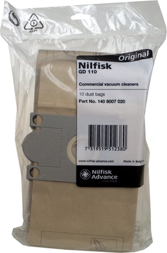 10 premium stofzuigerzakken geschikt voor Nilfisk GD 110, GM 110, Viking, VD10