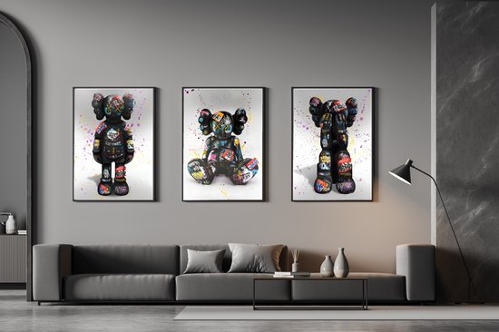 Poster op Hoge kwaliteit set van 3 pvc - 40x50cm (zonder frame) - Wall street Art - Wanddecoratie - Canvas - kaws wallpaper - Uniek design