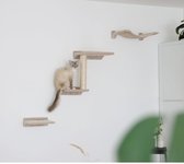 Klimwand voor katten, 5-delig, 2 x treeplank / 1 x sisalzuil / 1 x hangmat, tot 10 kg, beige, krabpaal, muur