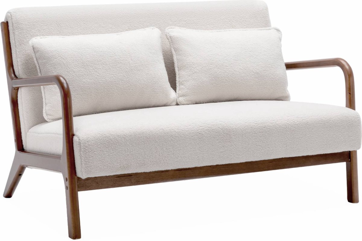 sweeek Scandinavische 2-zitsbank walnootkleurig hout en bouclé - lorens Crème