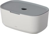 boîte de rangement avec couvercle, organisateur pour salle de bain, cuisine et autres, pour plus d'ordre dans la salle de bain et les toilettes invités, plastique, couleur : blanc/gris clair, LxHxP : 27,1 x 11, 8 x 16,7 cm