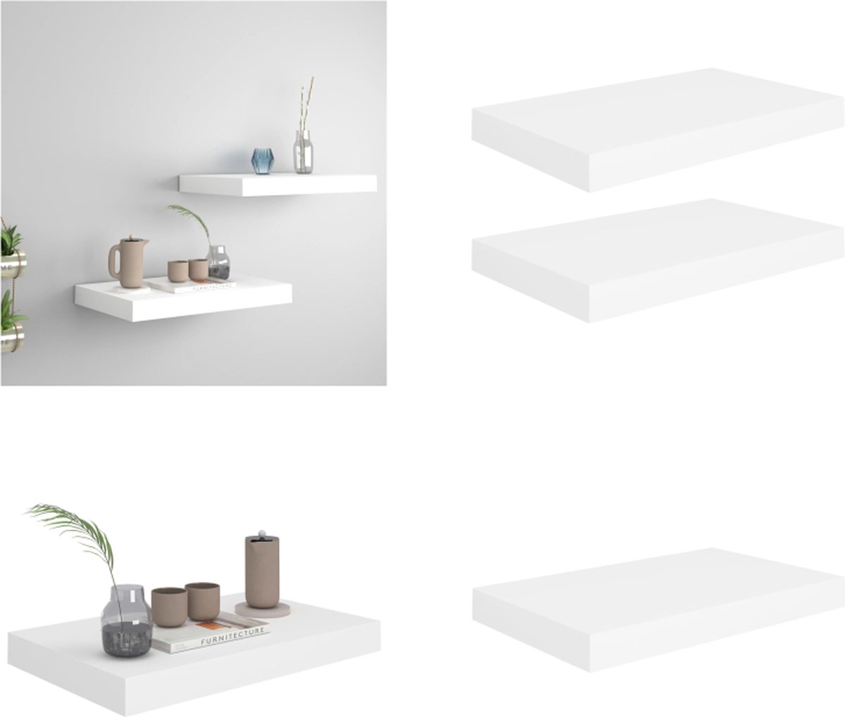 vidaXL Wandschappen 2 st zwevend 23x23,5x3,8 cm MDF betongrijs