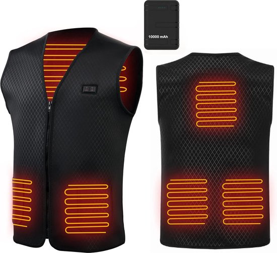 DiverseGoods Elektrisch verwarmd vest, 10000 mAh elektrisch verwarmd jack Warm vest voor dames en heren. Winter Outdoor Skiën, Wandelen, Jagen, Motorrijden, Kamperen (inclusief batterij)