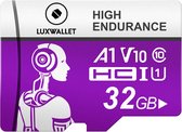 LUXWALLET® HC U1 - 32 GB Micro SD Kaart - TF Klasse 10 - High Endurance - Snelle Gegevensoverdracht - Paars